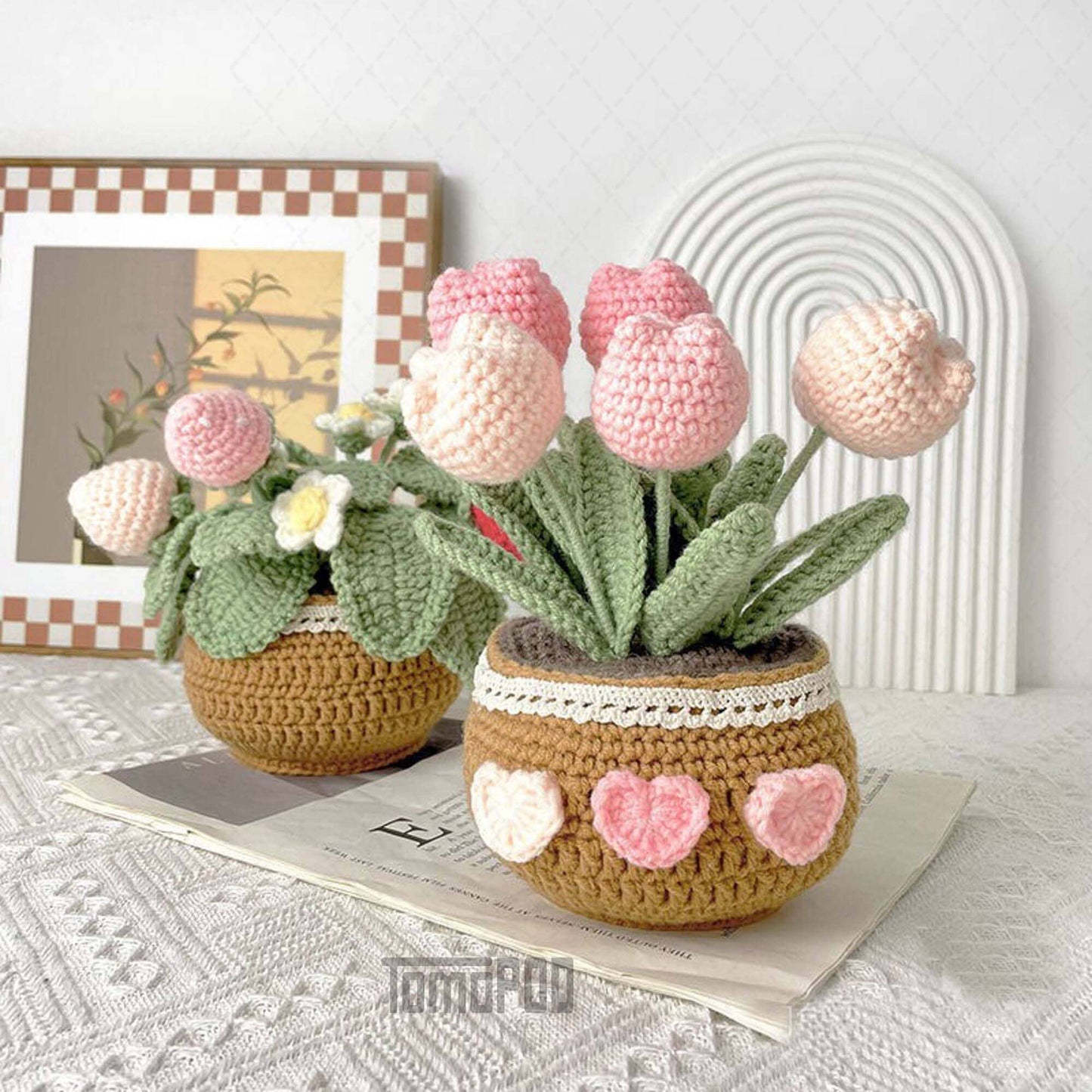 Crochet Daisy Sunflower Strawberry Tulip Pot, Home Decor: Tulip
