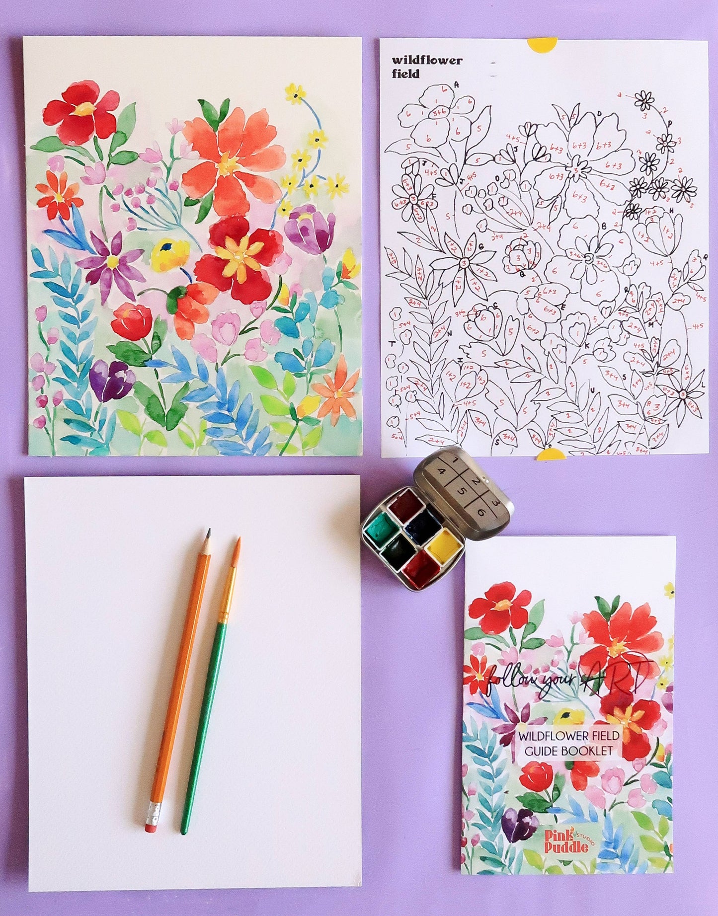 Wildflower Painting Watercolor Paint by Number DIY Kit