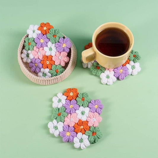 Crochet Colorful Flowers Coaster Set, Cute Drink Coaster Set