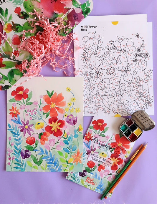 Wildflower Painting Watercolor Paint by Number DIY Kit