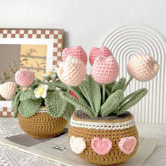 Crochet Pink Tulip Pot