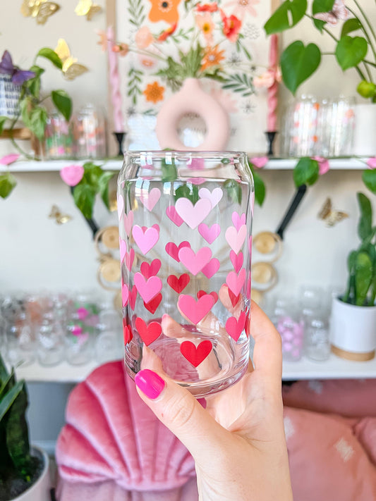 16oz Red Hearts Glass