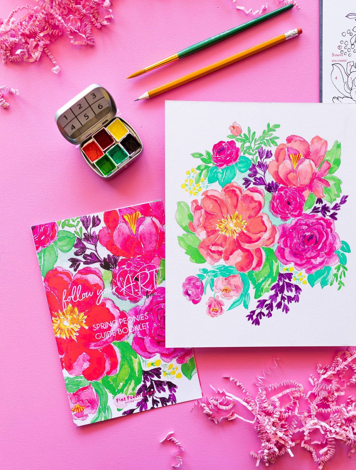 Spring Peonies Flower Watercolor Paint by Number DIY Kit