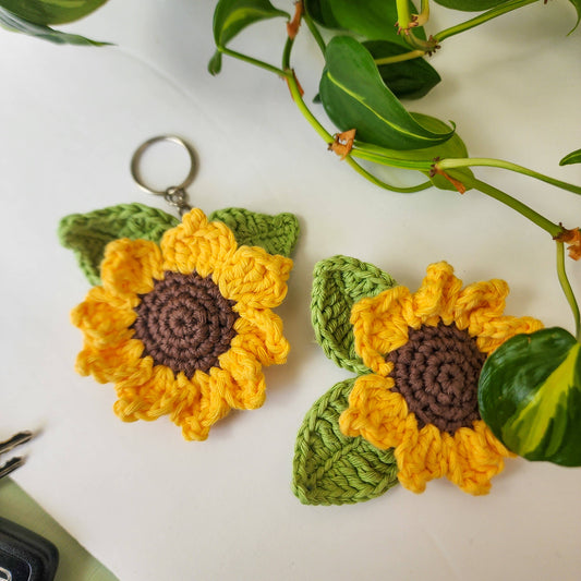 Colorful Sunflower Keychains | Handwoven Crocheted keyring